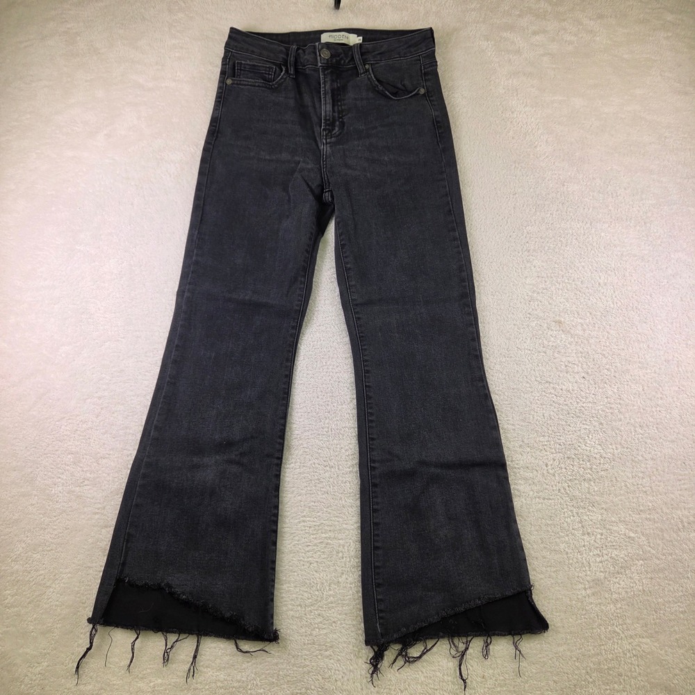 Hidden Jeans Los Angeles Black Flare High Rise Frayed Step Hem Denim Size 28